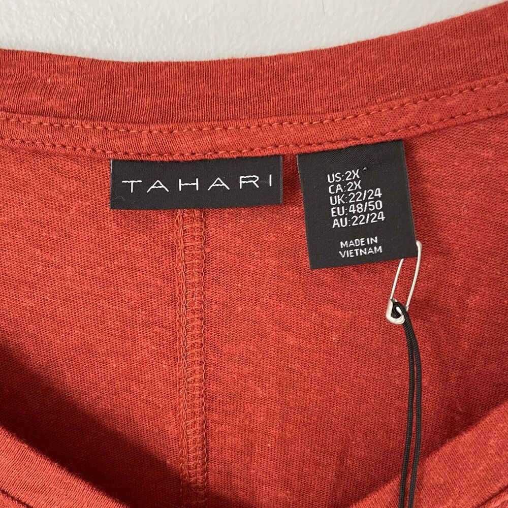 Tahari 100% Linen Blouse Top V Neck Short Sleeve Burnt Orange Women's Size 3X - Picture 7 of 10